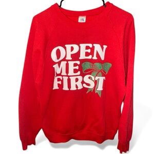 Vintage 90s Christmas Sweatshirt "Open Me First" Women's Large